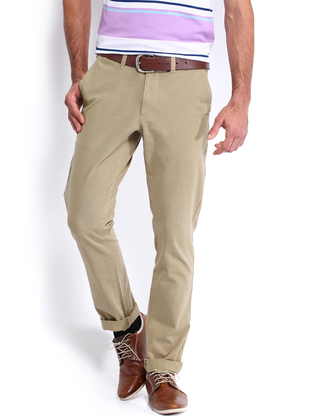 Buy U.S. Polo Assn. Men Light Brown Slim Fit Trousers - Trousers for ...