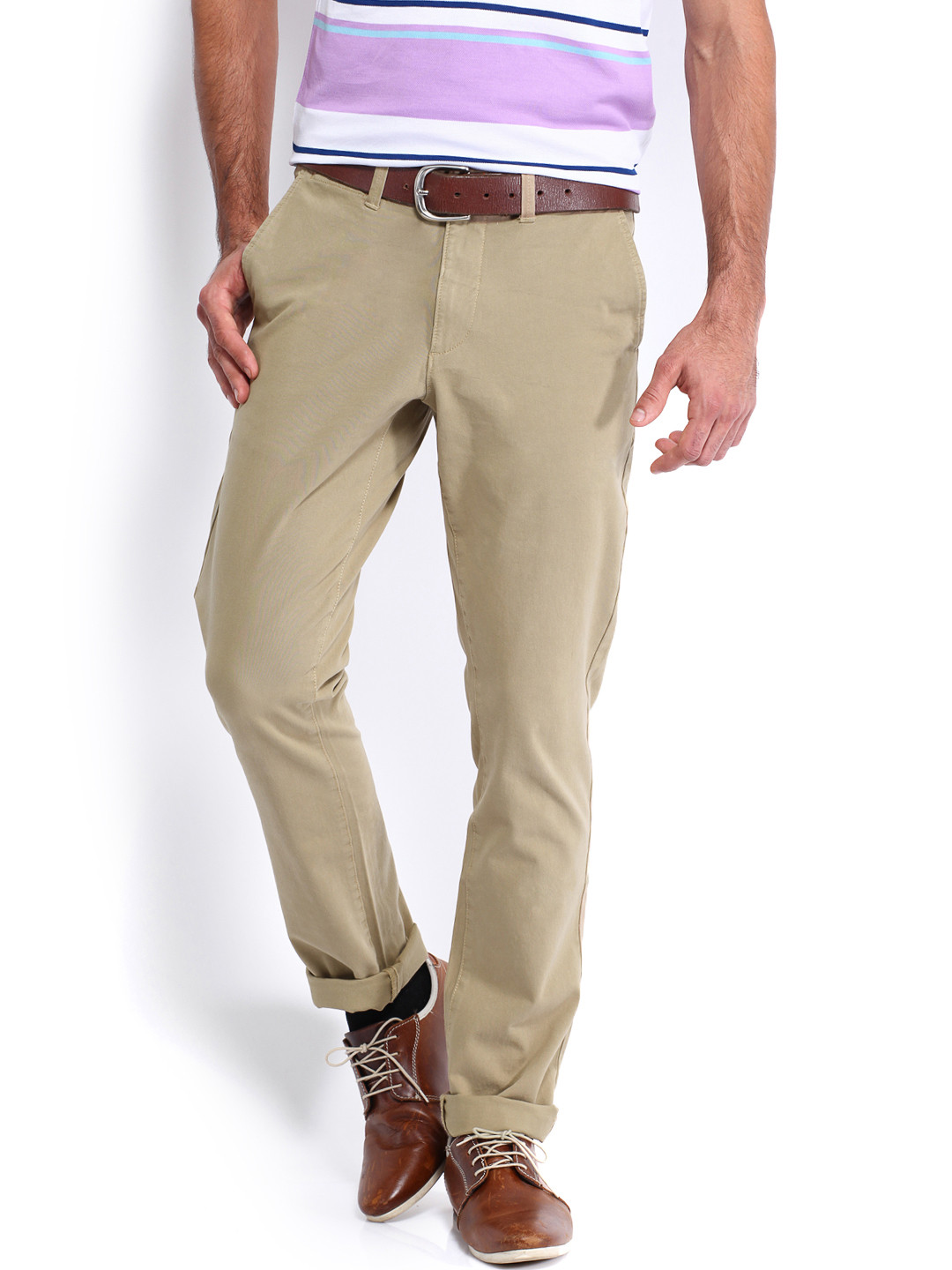 Buy U.S. Polo Assn. Men Light Brown Slim Fit Trousers Trousers for