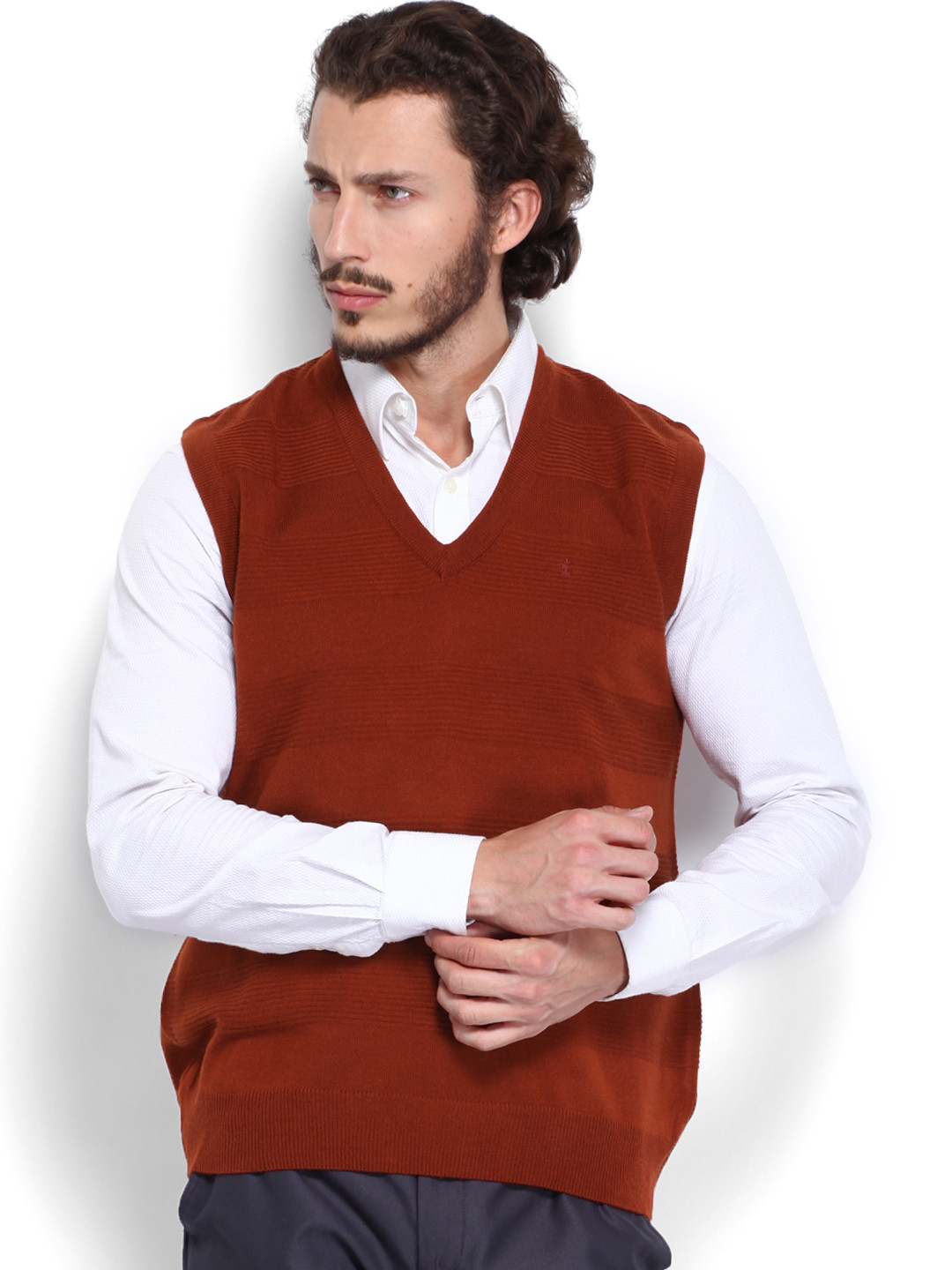 Buy Raymond Men Rust Brown Sleeveless Sweater Sweaters for Men 609581