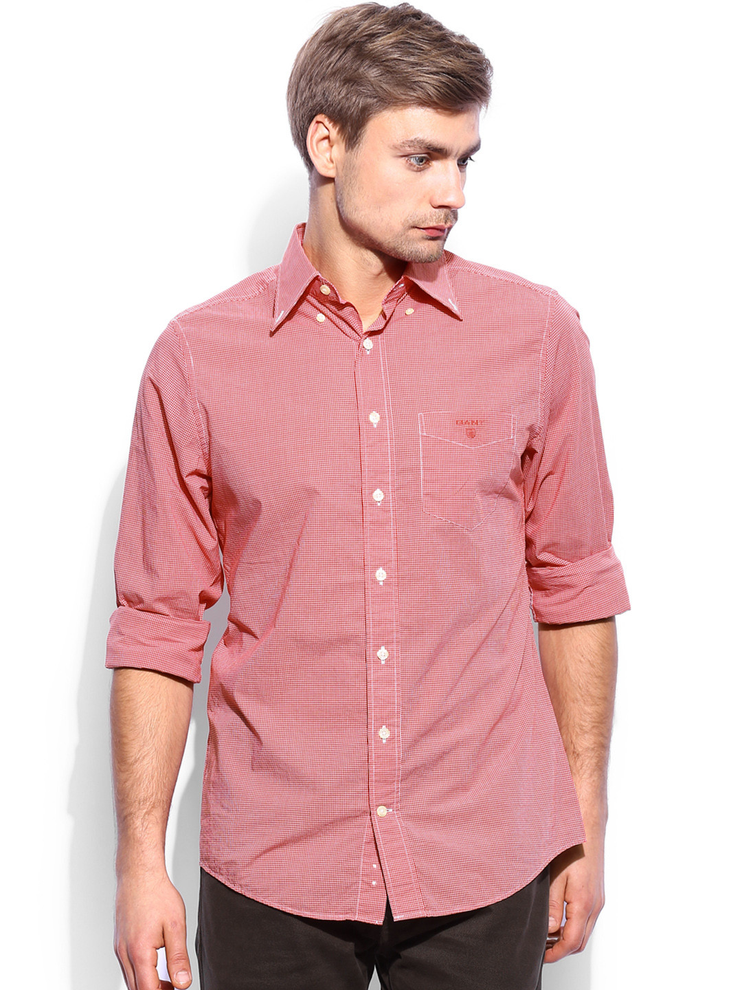 Gant Men Red Check Collared  Regular Fit Shirt