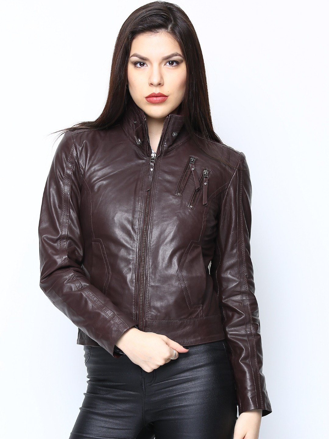 Buy BARESKIN Women Wine Coloured Leather Jacket Jackets for Women 619319 Myntra