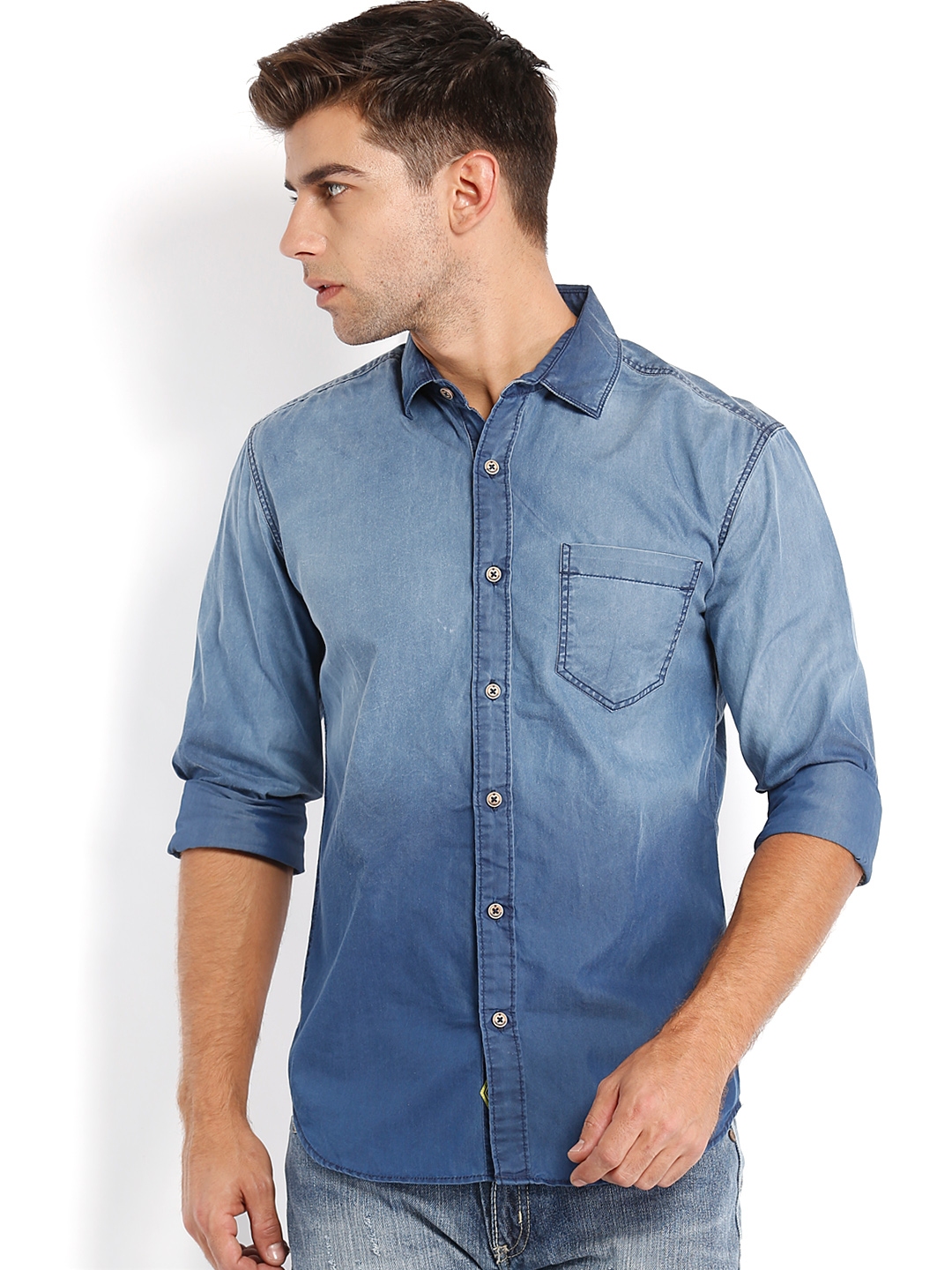 Buy Locomotive Men Blue Slim Fit Casual Shirt - Shirts for Men 621459 ...