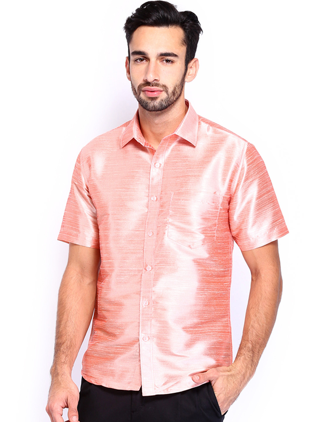 peach silk shirt