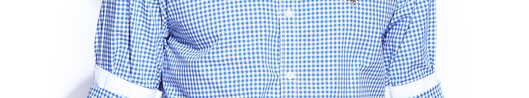Buy U.S. Polo Assn. Men Blue & White Checked Tailored Fit Casual Shirt ...