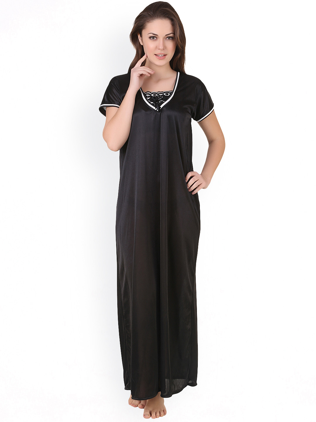 Buy Masha Black Satin Nightdress NT15 272 Nightdress for Women 641277