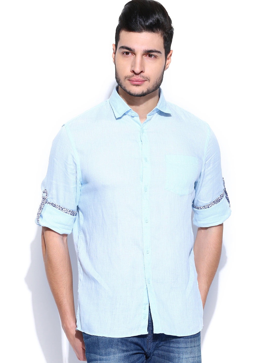 Buy Celio Men Blue Linen Casual Shirt Shirts for Men 654106 Myntra