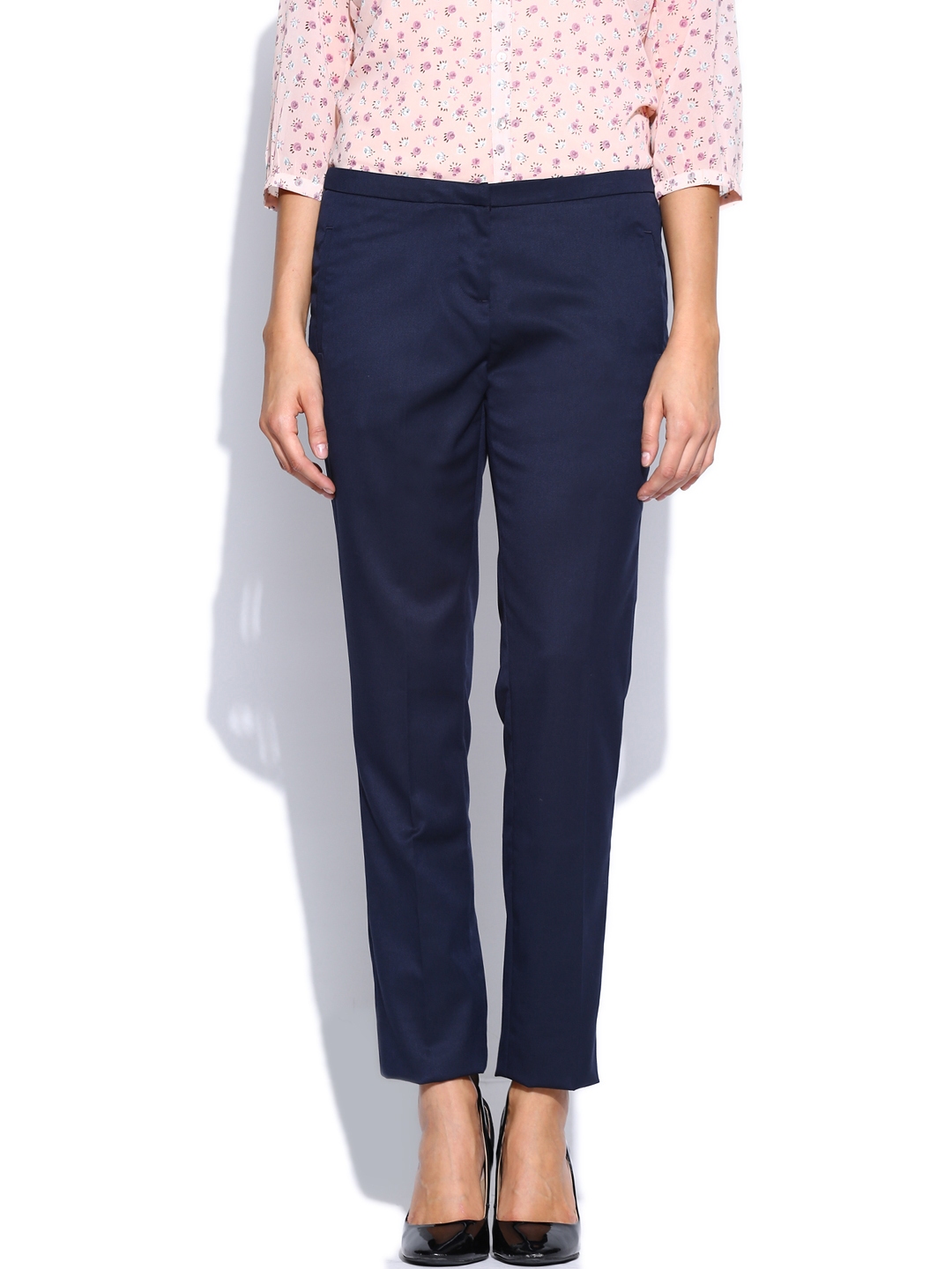 ladies navy slim fit trousers