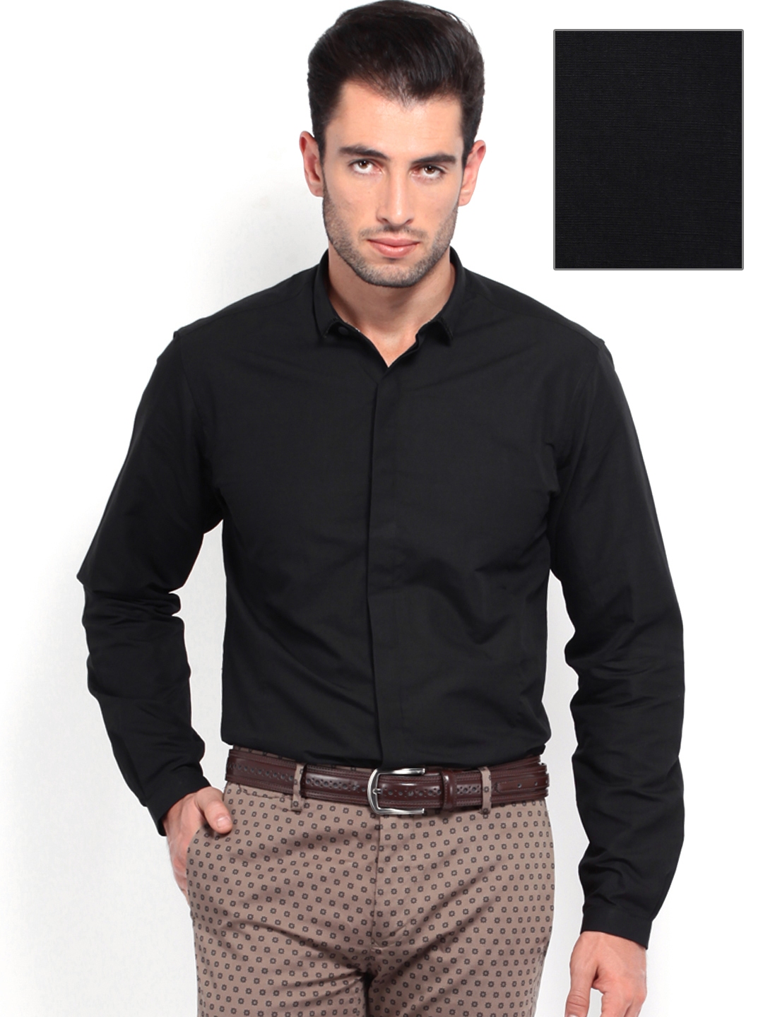Buy Wills Lifestyle Men Black Linen Slim Fit Smart Casual Shirt ...