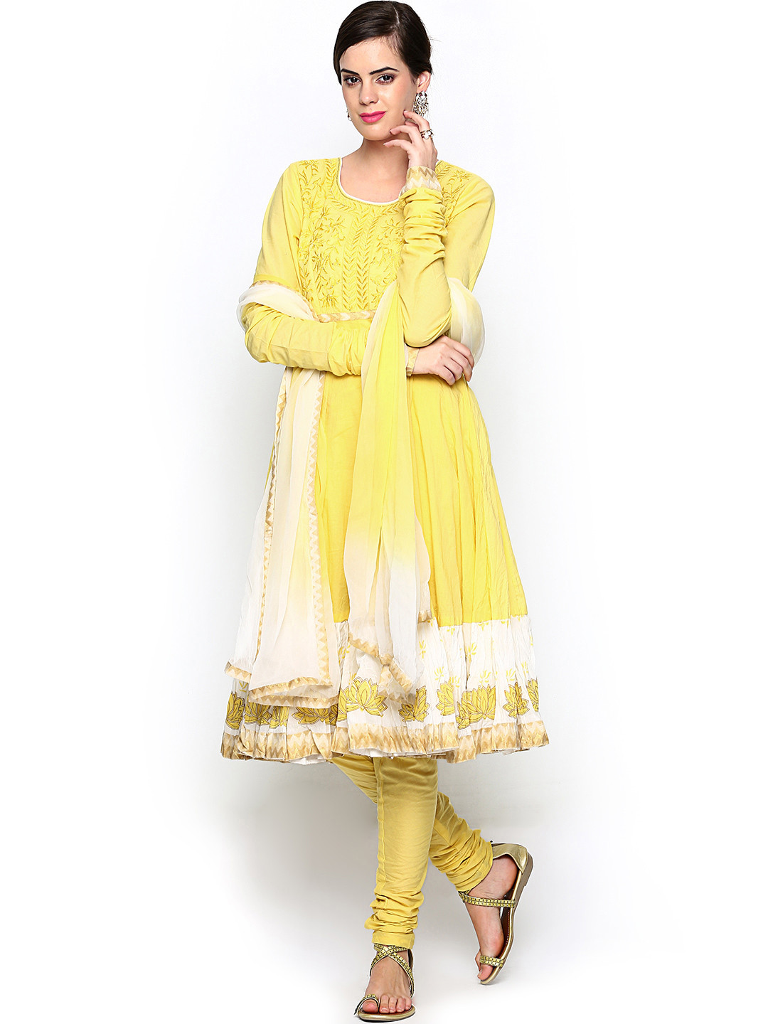 Buy BIBA Women Yellow Anarkali Churidar Kurta With Dupatta Kurta Sets