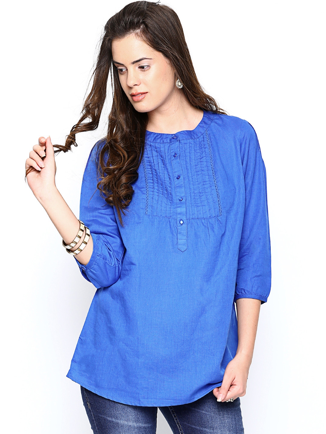 Buy Numero Uno Women Blue Linen Blend Top - Tops for Women 668513 | Myntra