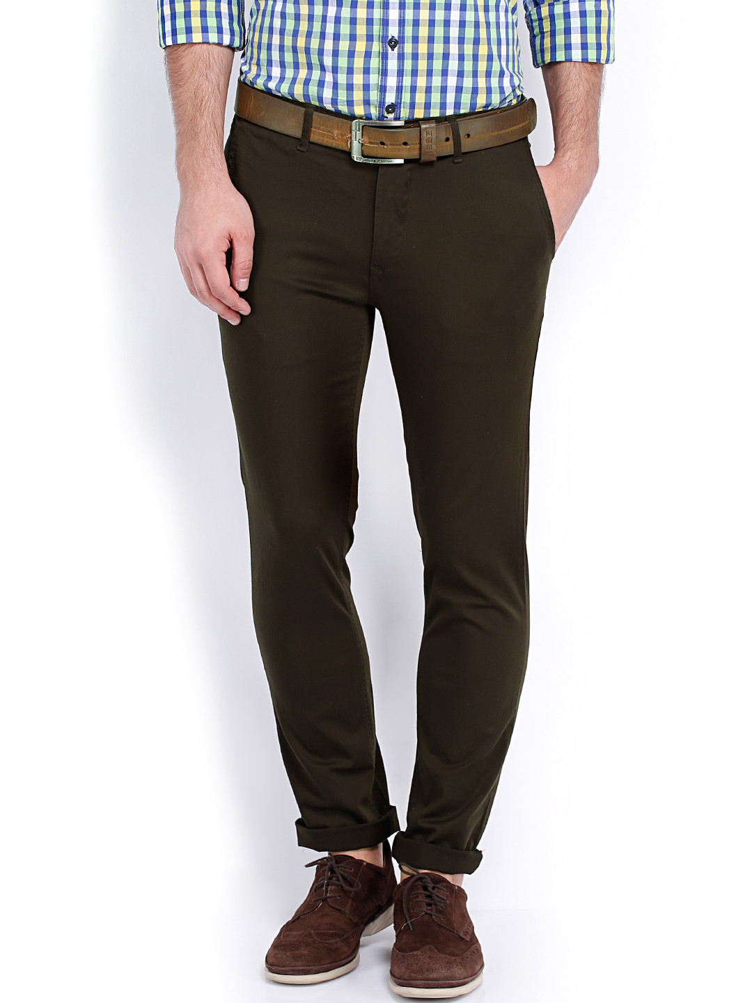 Buy Highlander Men Dark Olive Green Slim Fit Trousers Trousers for