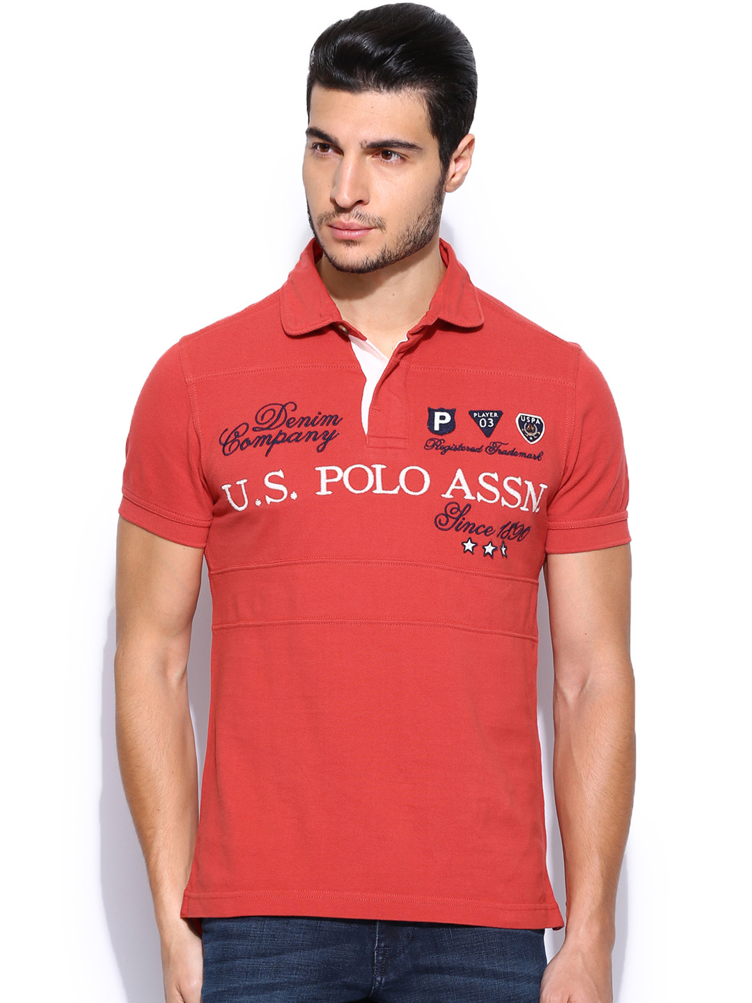 U.S. Grand Red Cotton Men Polo Shirt main image 1