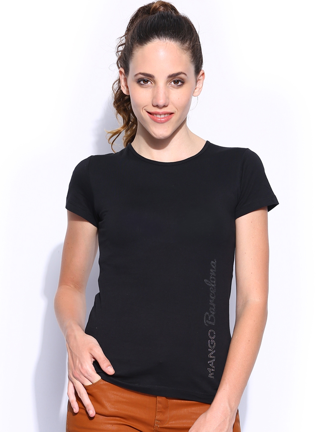 Buy MANGO Women Black Pure Cotton T Shirt - Tshirts for Women 690861 ...