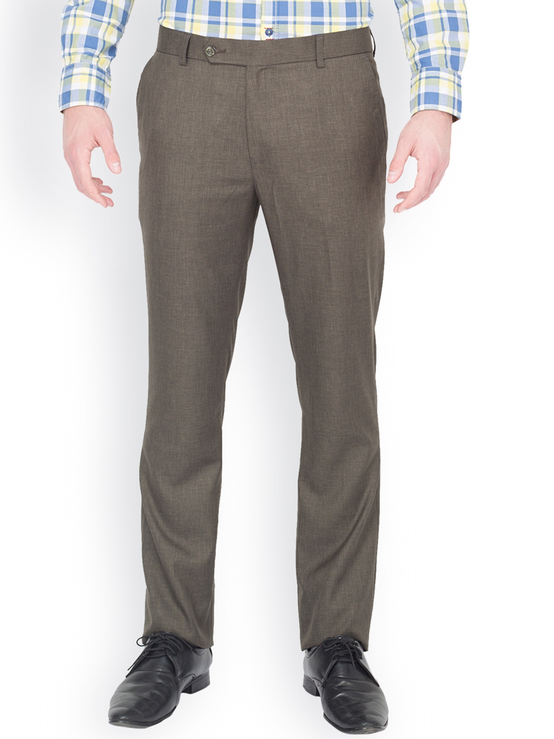 Buy PERCH Men Charcoal Grey Slim Fit Formal Trousers - Trousers for Men ...