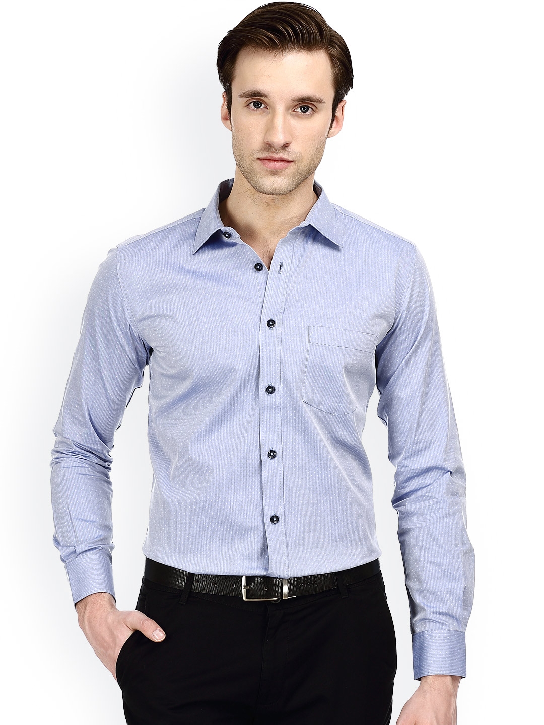 Buy Basics Men Blue Slim Fit Formal Shirt - Shirts for Men 695503 | Myntra