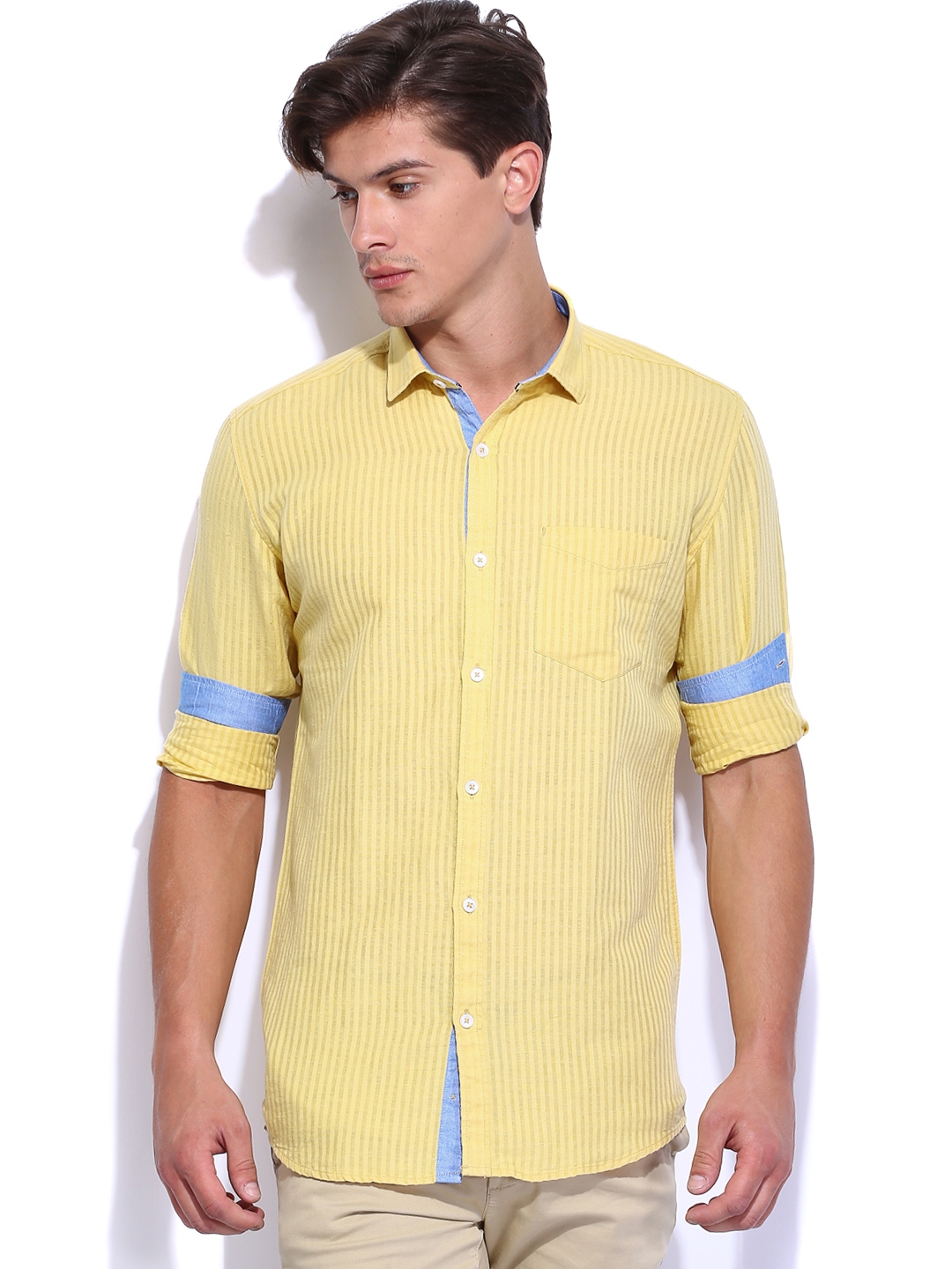 Buy British Club Men Yellow Linen Slim Fit Casual Shirt - Shirts for ...
