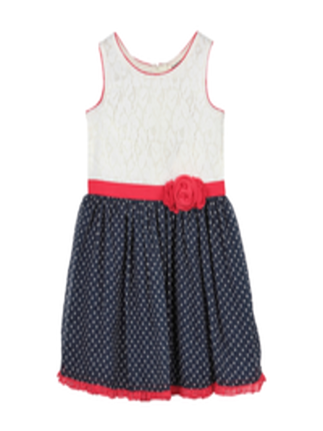 Buy Beebay Girls White & Navy Printed Fit & Flare Dress - Dresses for