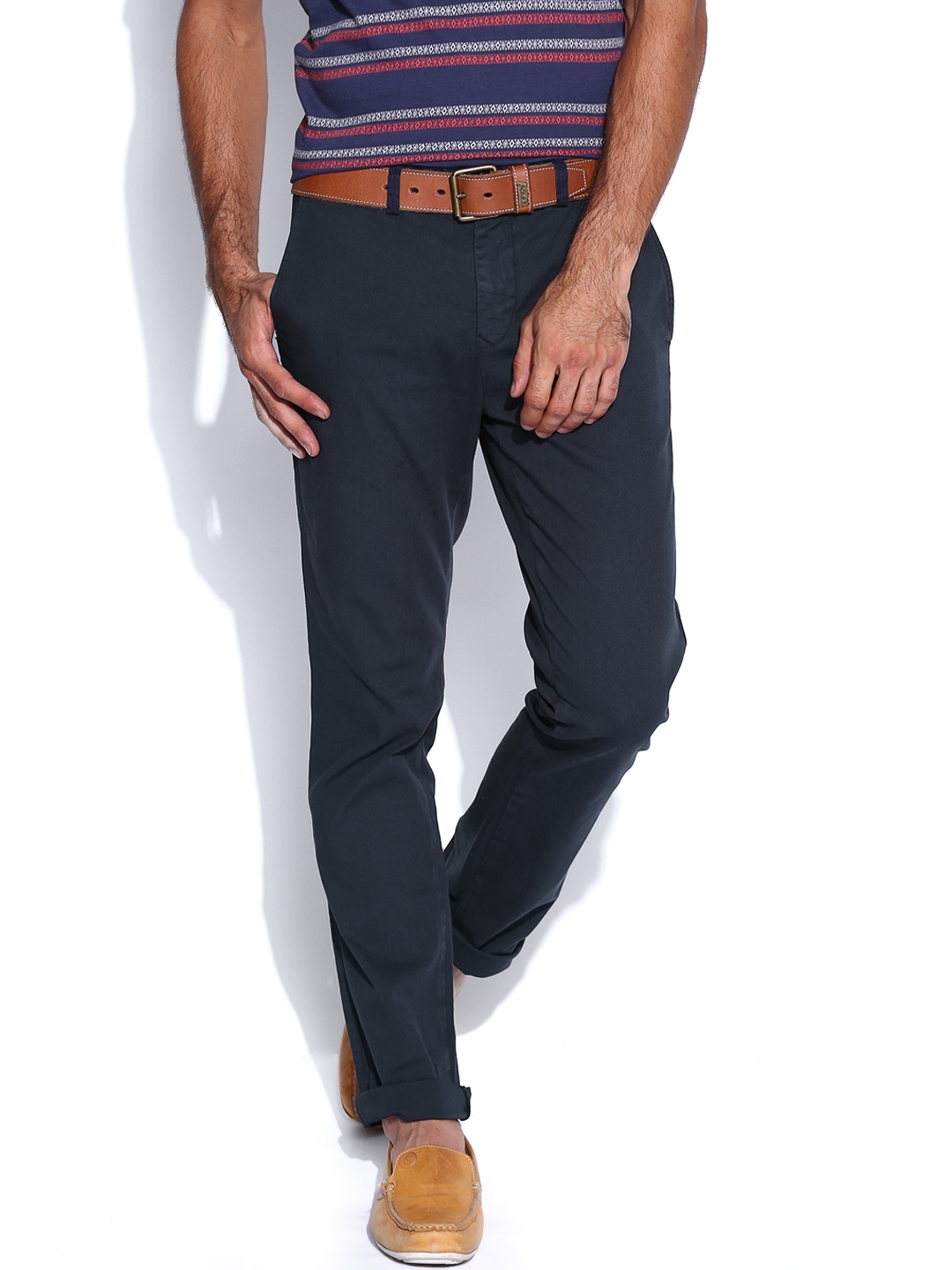 Buy Tommy Hilfiger Men Navy Hudson Straight Fit Chino Trousers ...