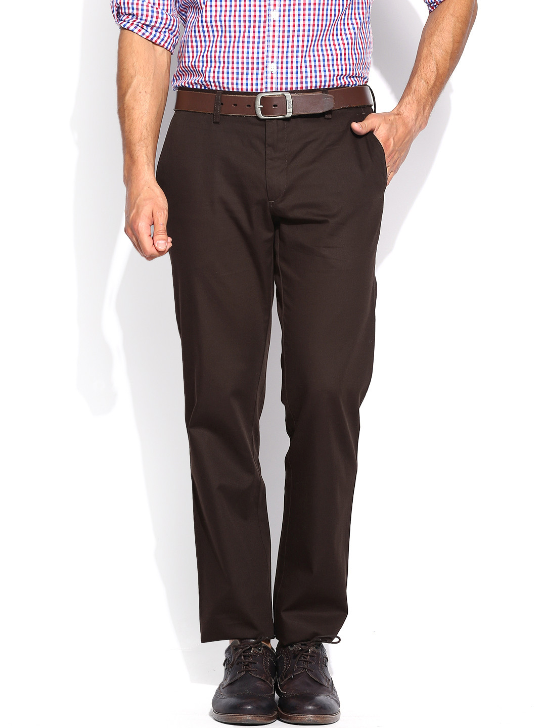 Buy Van Heusen Men Brown Slim Fit Trousers Trousers for Men 721031