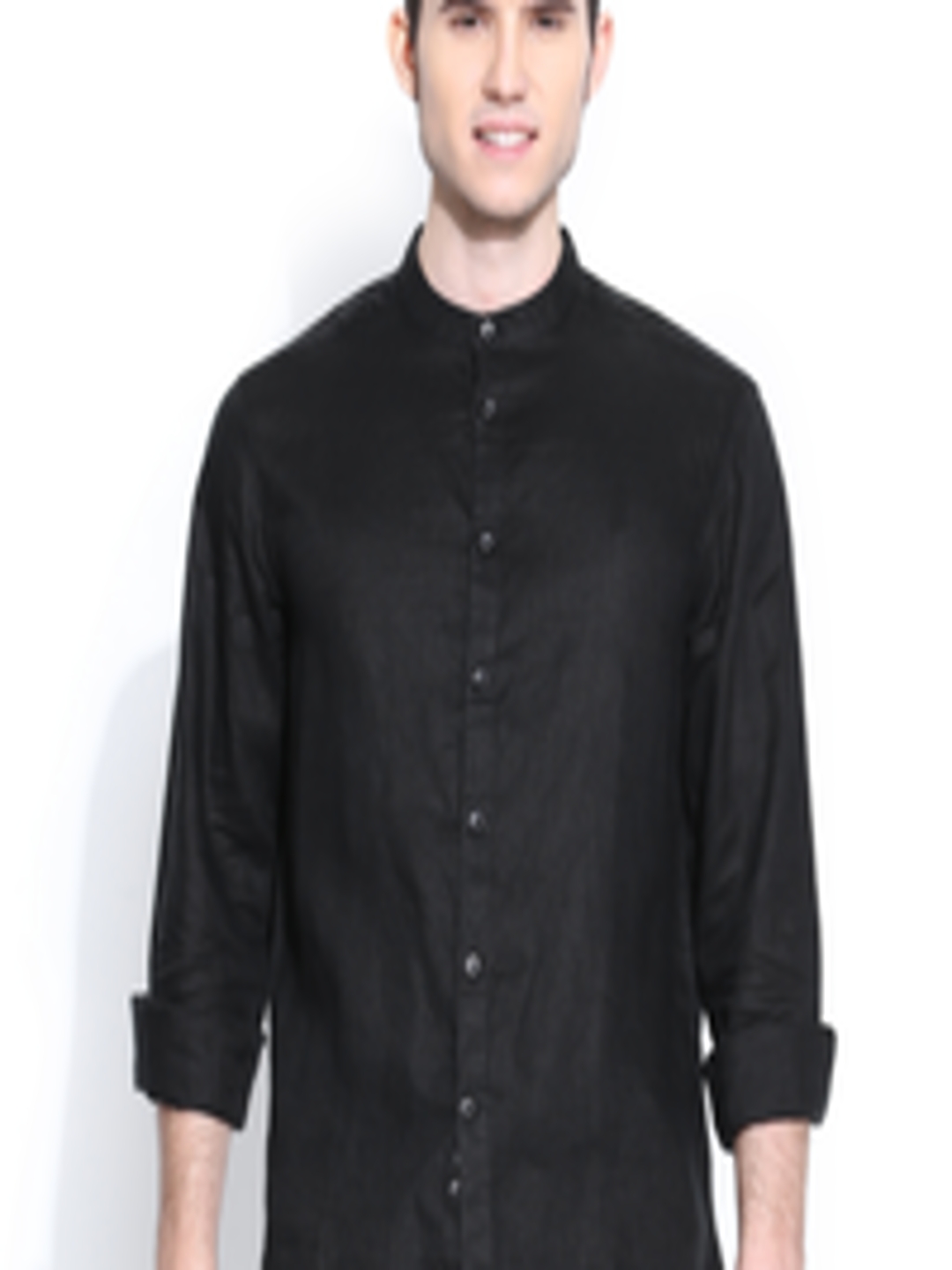 Buy Indian Terrain Men Black Linen Slim Fit Casual Shirt - Shirts for ...
