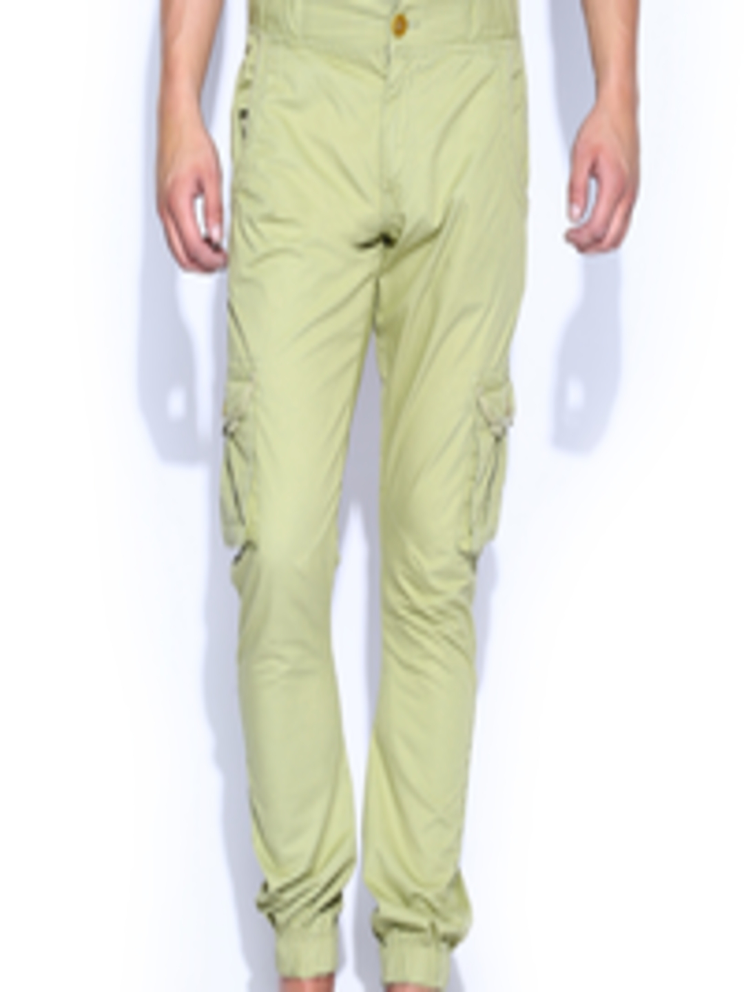 Buy Flying Machine Men Light Green Slim Fit Cargo Trousers - Trousers ...