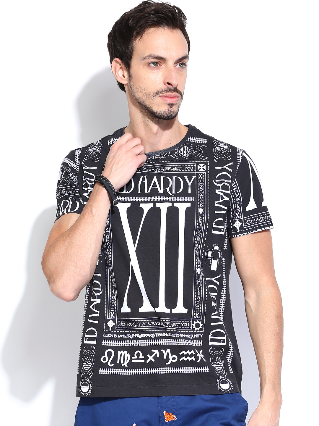 Buy Ed Hardy Black Printed Pure Cotton T Shirt - Tshirts for Men 724931