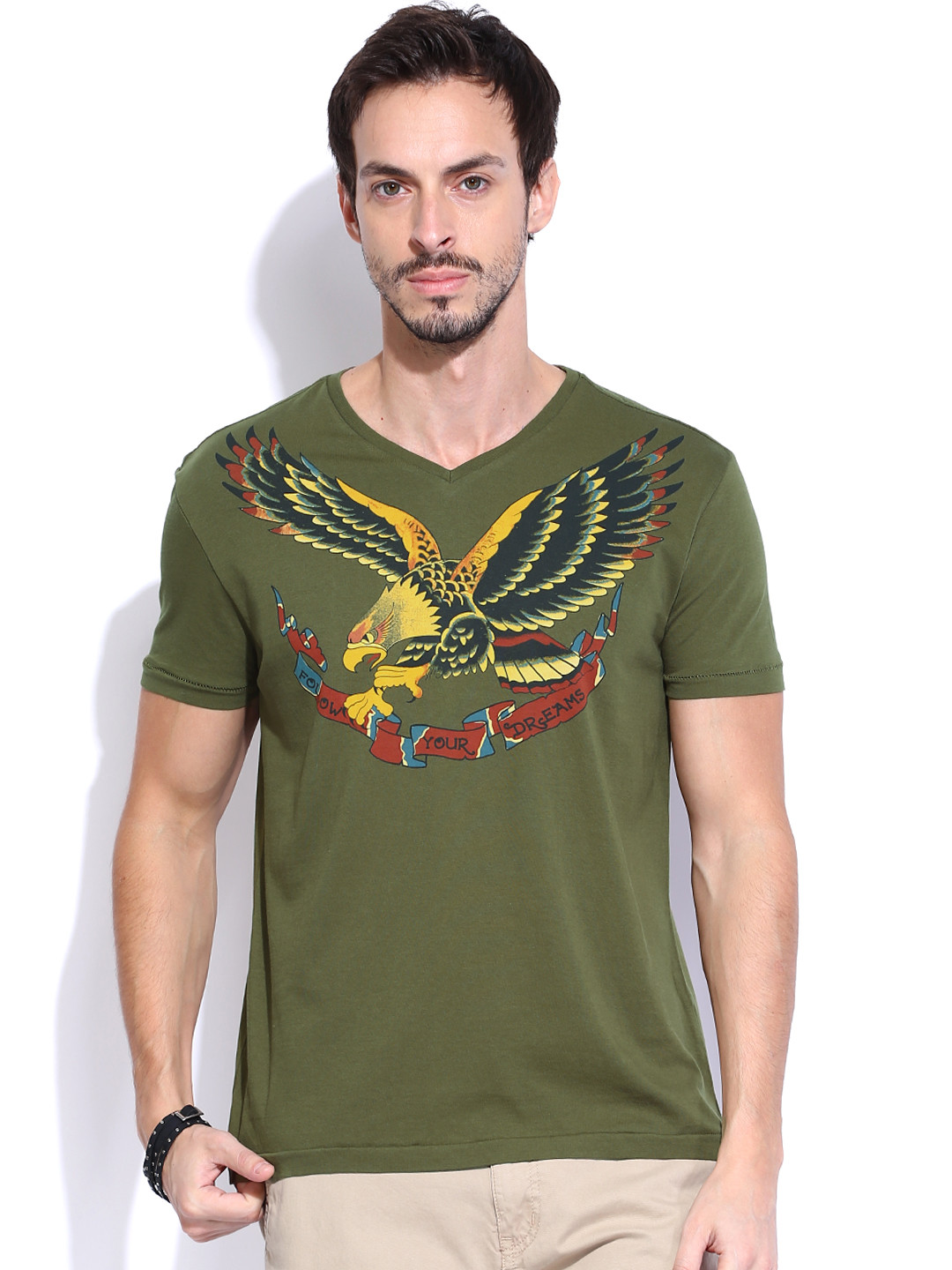 Buy Ed Hardy Olive Green Printed Pure Cotton T Shirt Tshirts for Men