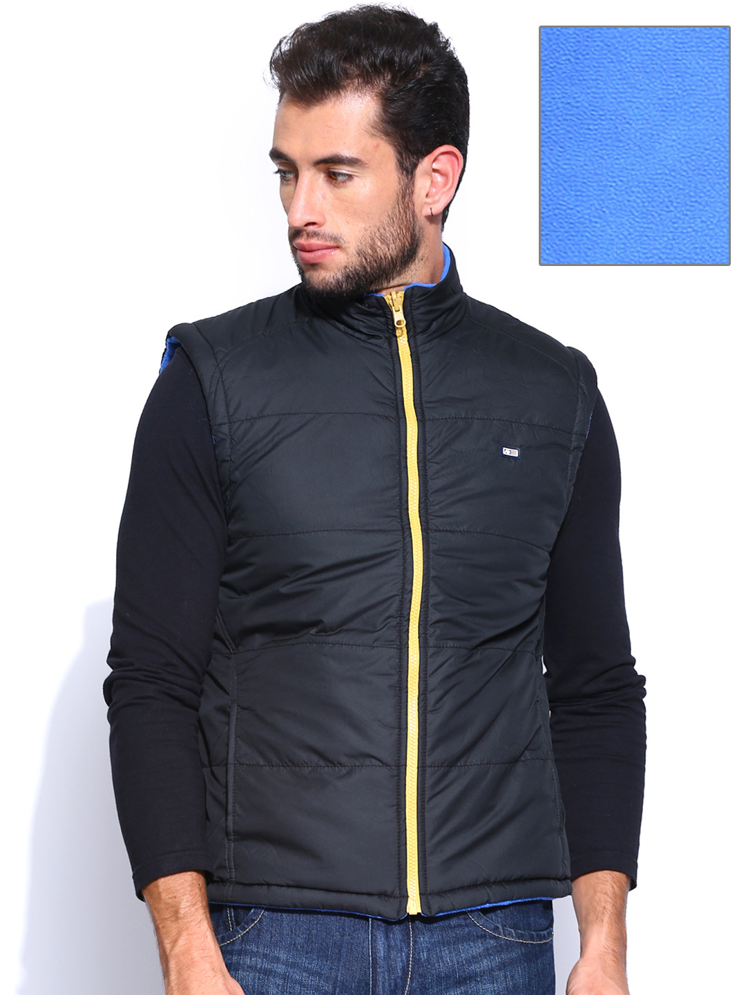Buy Arrow Sport Men Black & Blue Sleeveless Reversible Jacket Jackets