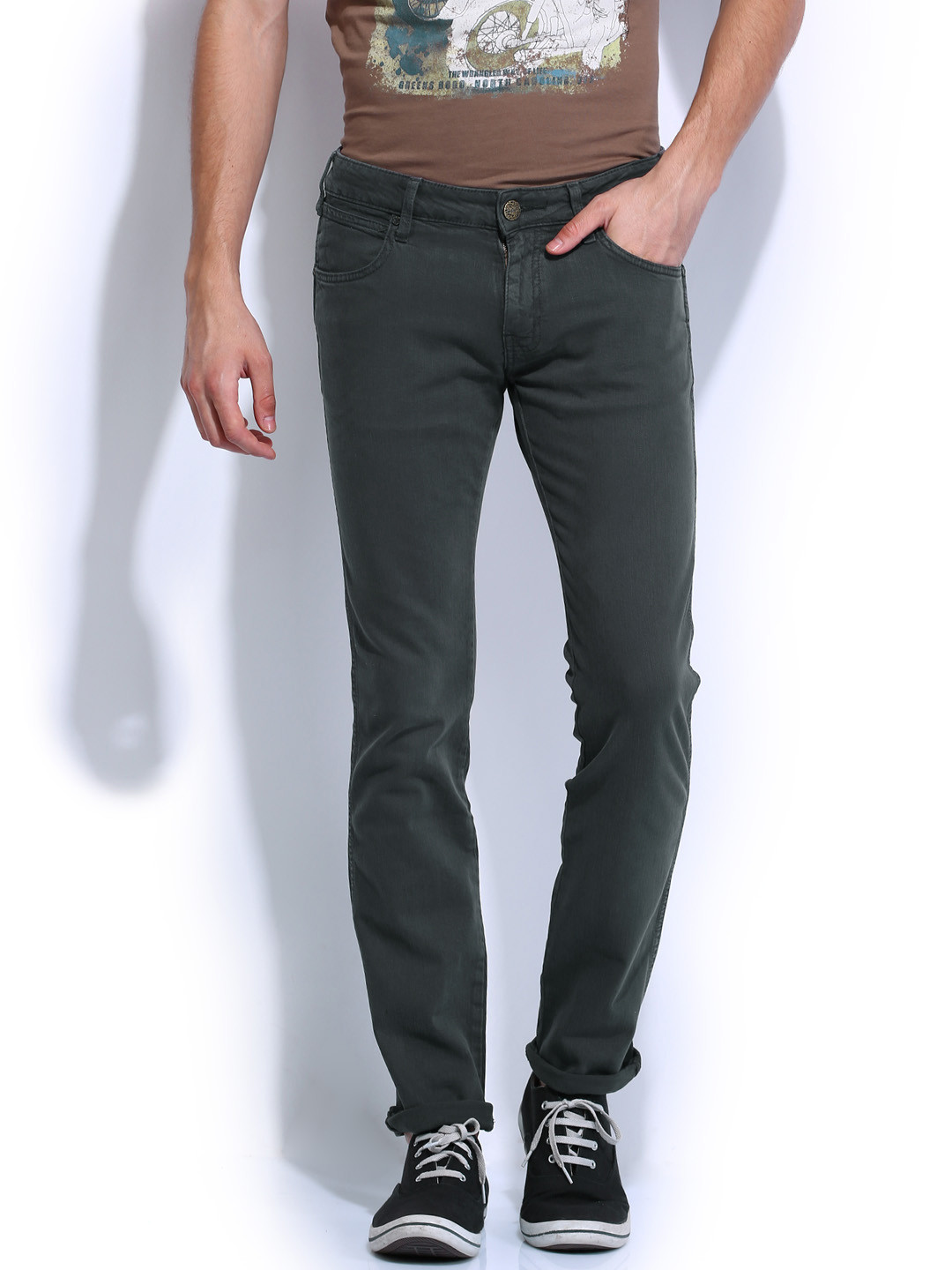 Buy Wrangler Men Charcoal Grey Skanders Slim Fit Jeans Jeans for Men