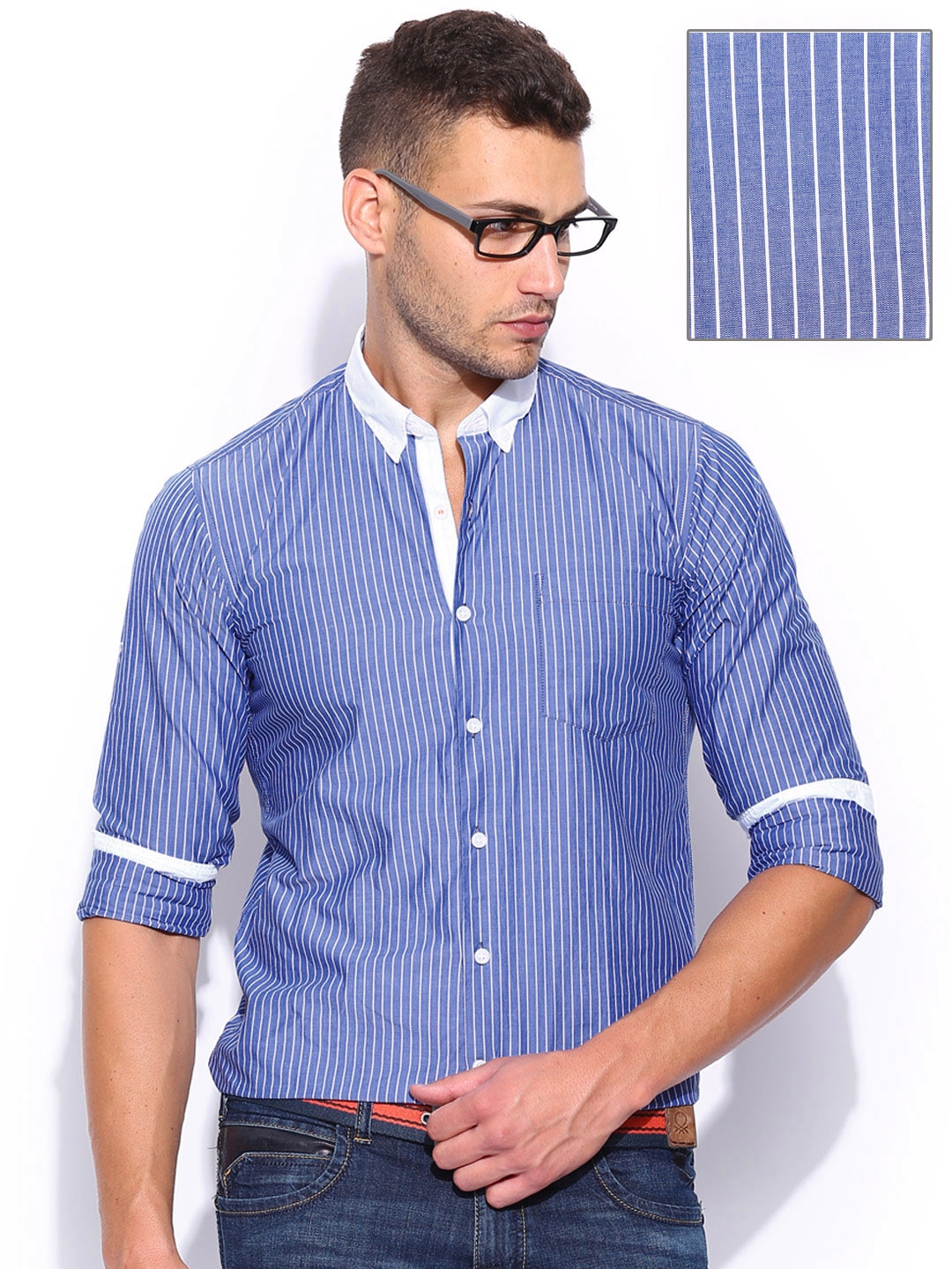 Buy Mast & Harbour Blue Striped Slim Washed Formal Shirt - Shirts for ...