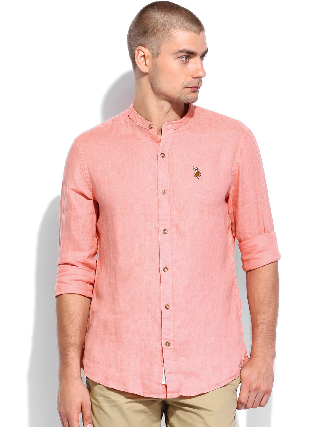 Buy U.S. Polo Assn. Peach Coloured Linen Tailored Fit Smart Casual ...