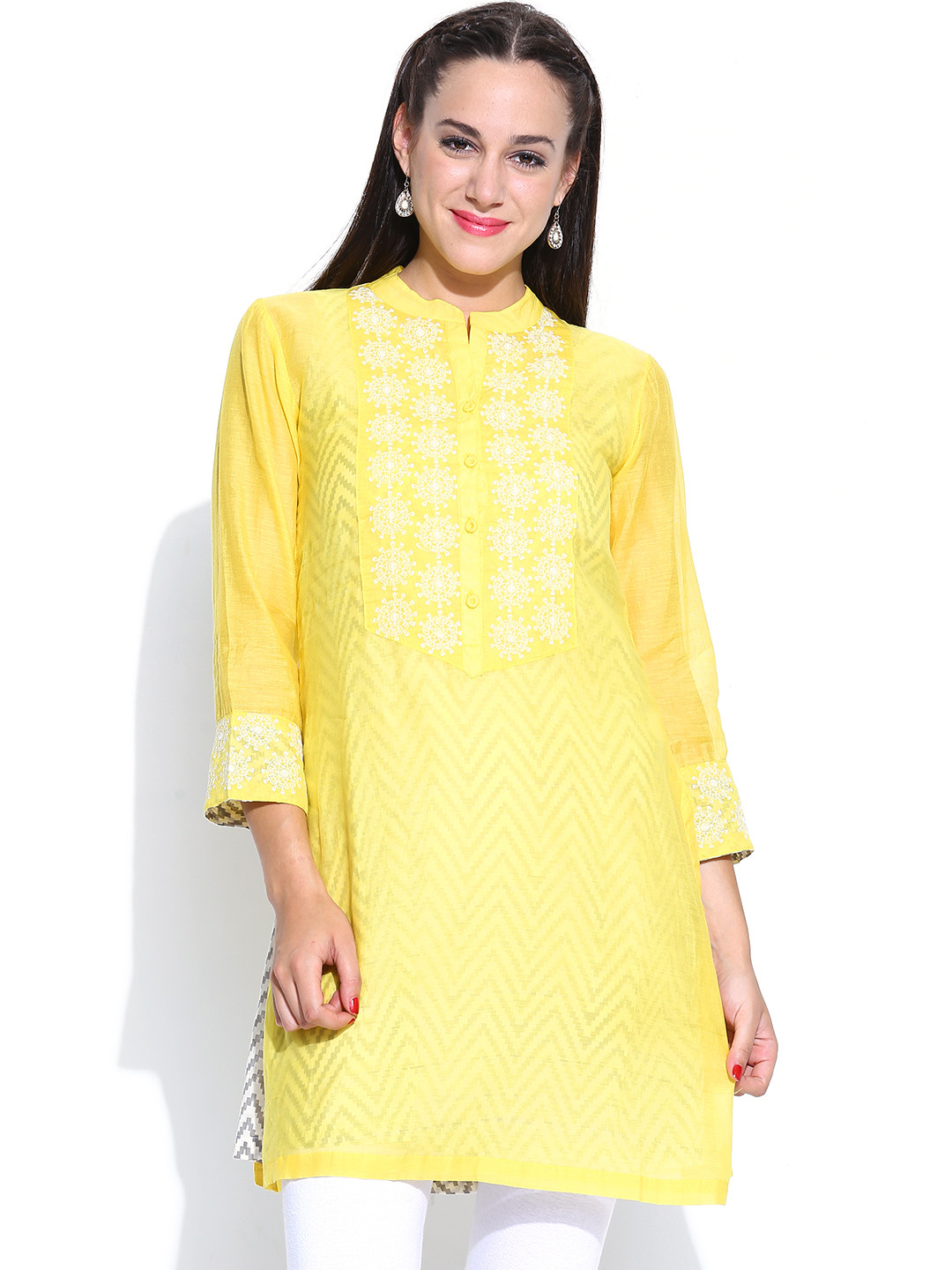 Buy BIBA Women Yellow Embroidered Kurta Kurtas for Women 743839 Myntra