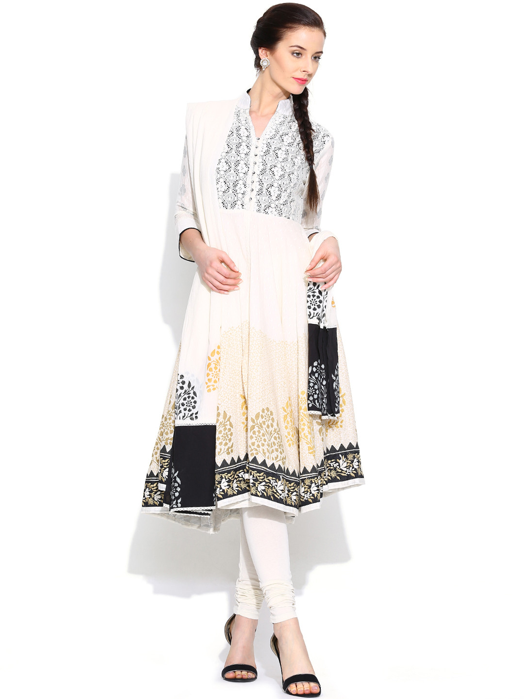 Buy BIBA Women Off White Anarkali Churidar Kurta With Dupatta Kurta