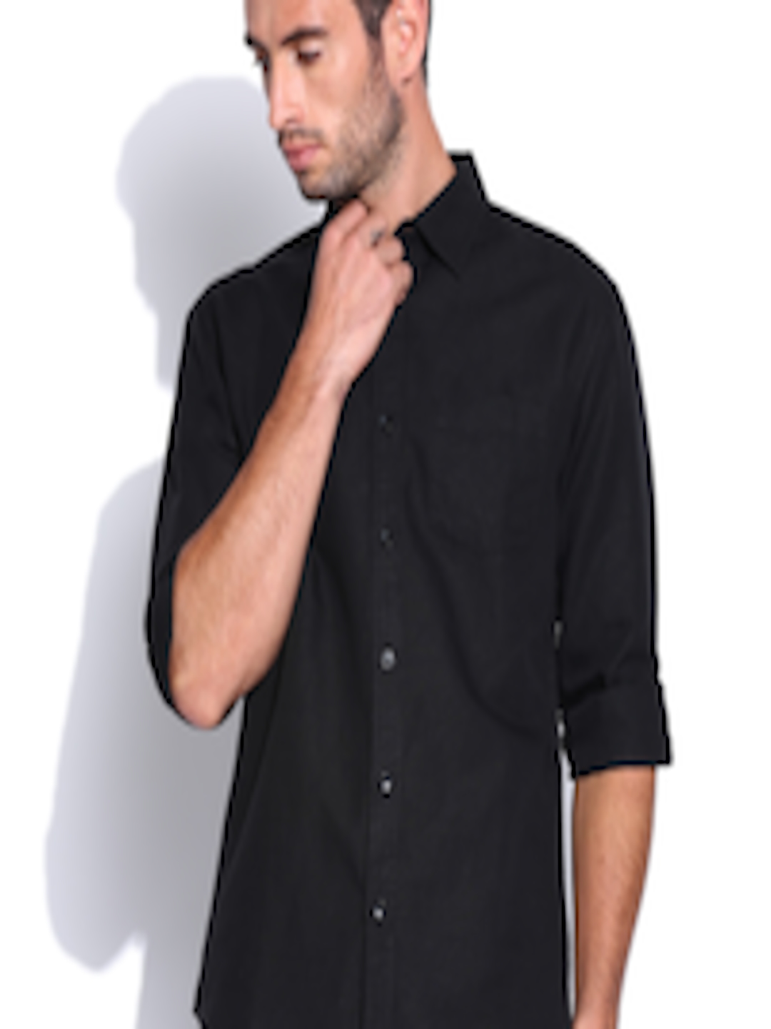 Buy People Men Black Relaxed Fit Linen Casual Shirt - Shirts for Men ...
