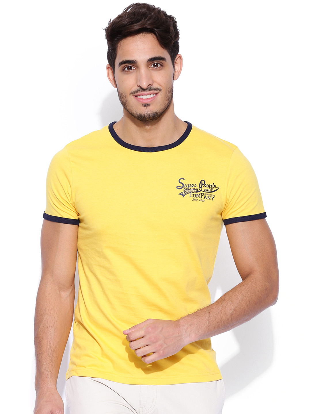 Buy People Men Yellow Pure Cotton T Shirt Tshirts for Men 765662 Myntra