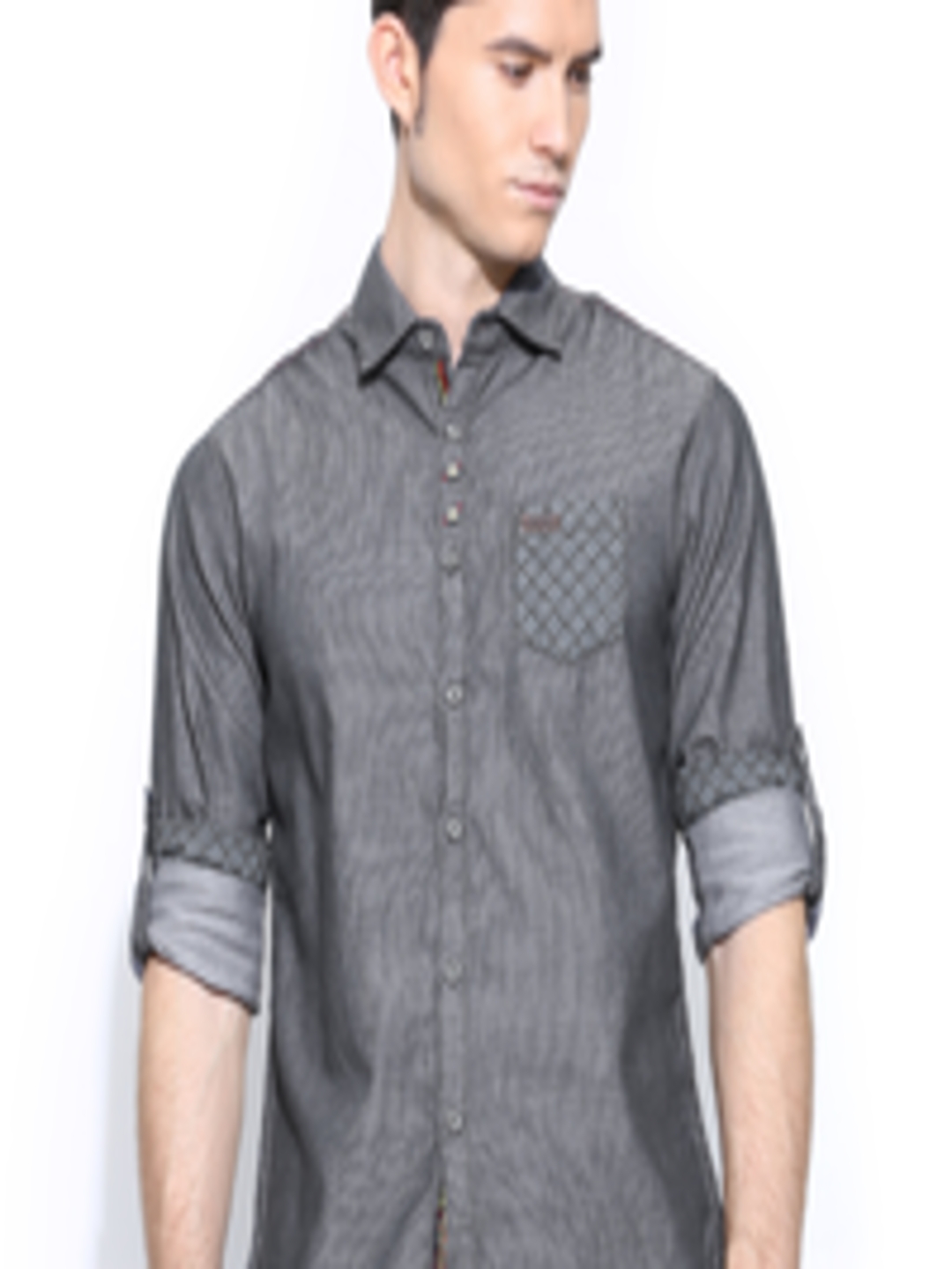 Buy The Indian Garage Co Men Grey Striped Casual Shirt - Shirts for Men ...