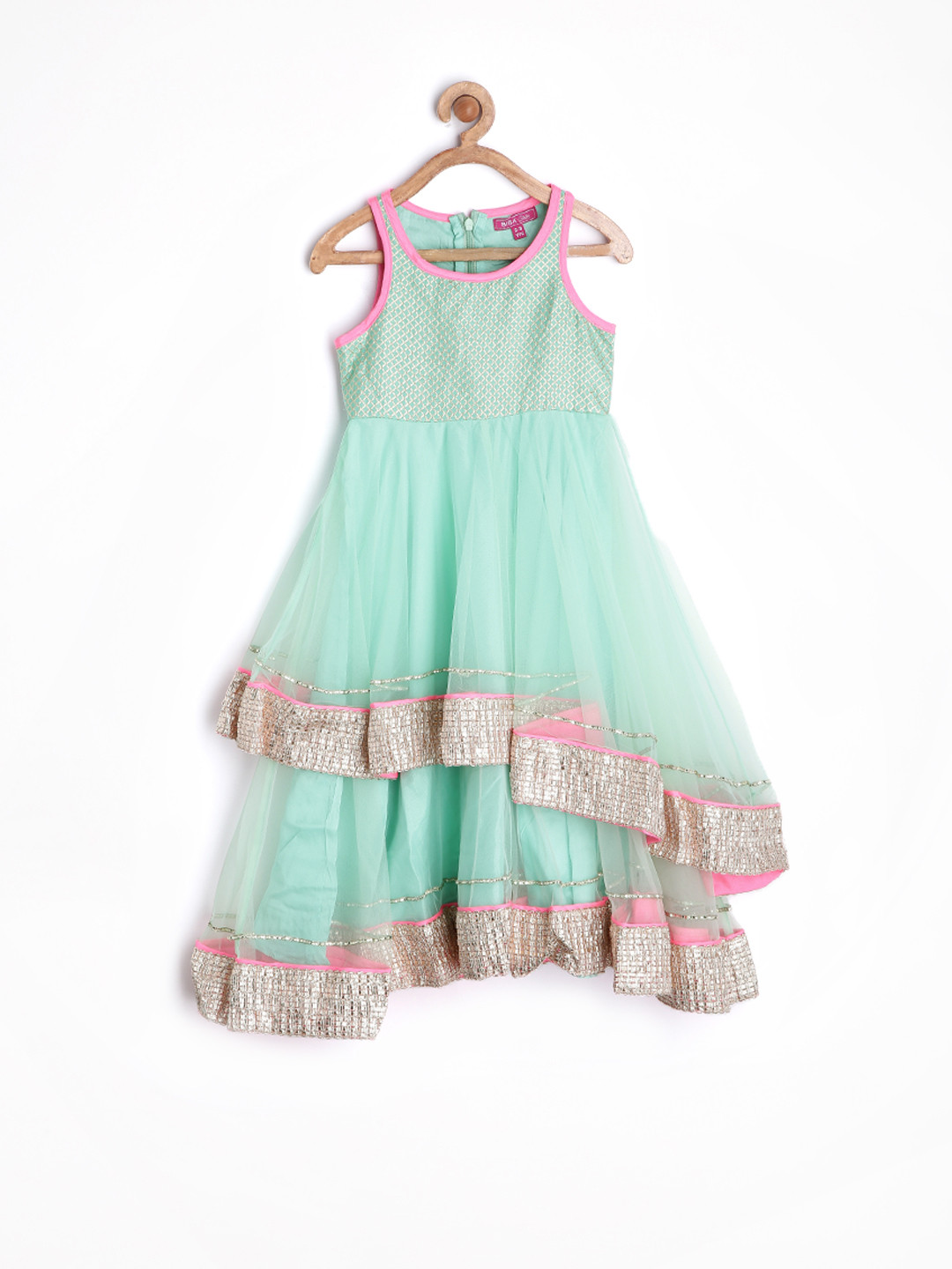 Buy BIBA Girls Mint Green Net Maxi Dress Dresses for Girls 770183