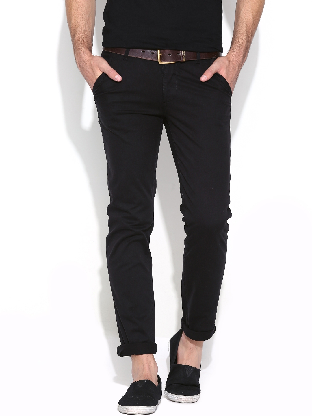 Buy American Swan Men Black Slim Fit Chino Trousers - Trousers for Men ...
