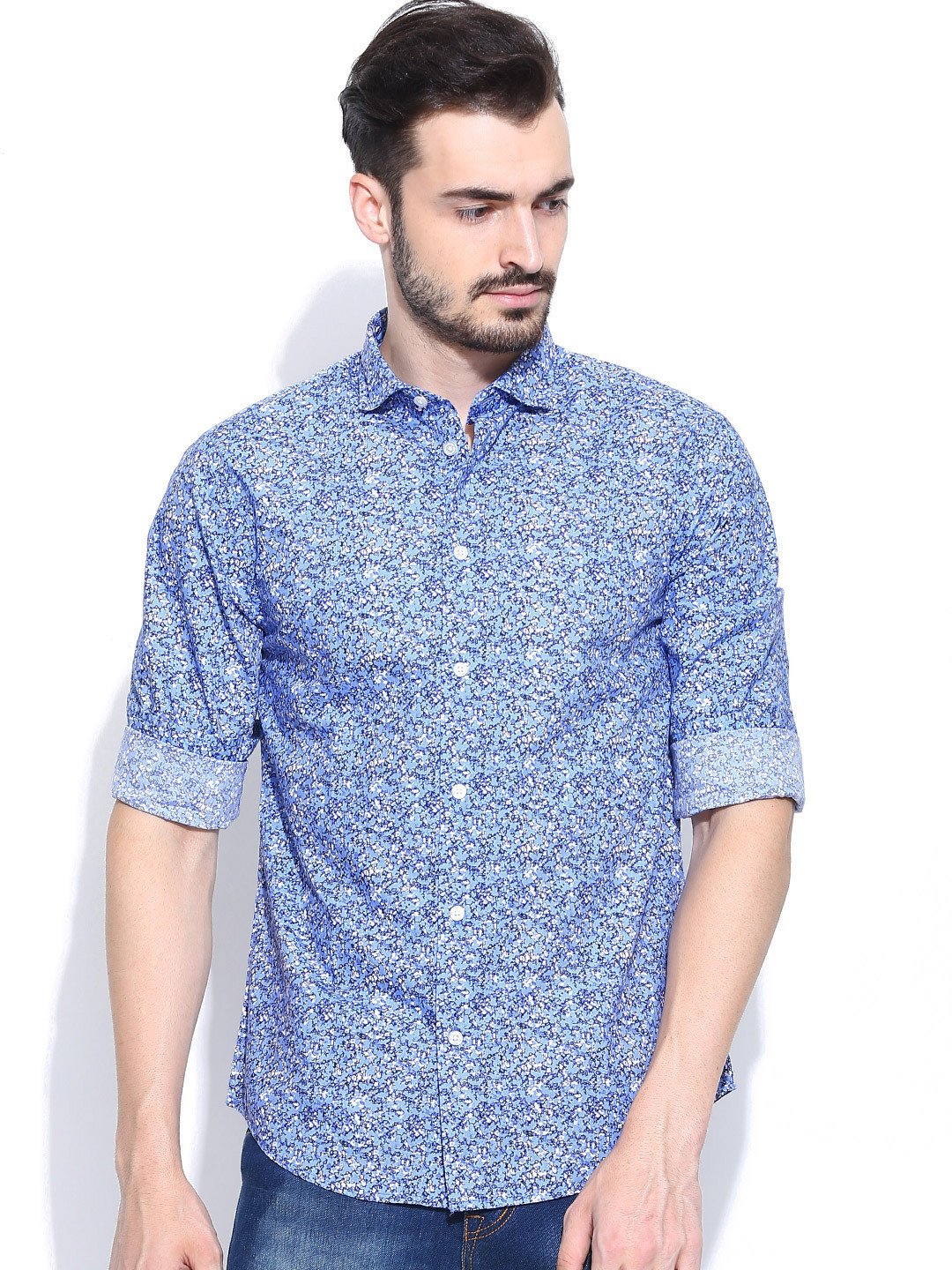 Buy Jack & Jones Blue Printed Slim Fit Casual Shirt Shirts for Men