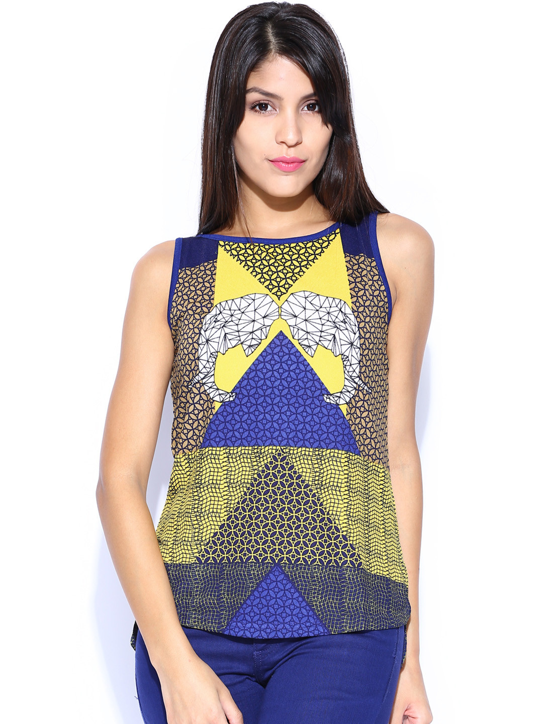Buy Global Desi Yellow & Blue Printed Top Tops for Women 803501 Myntra
