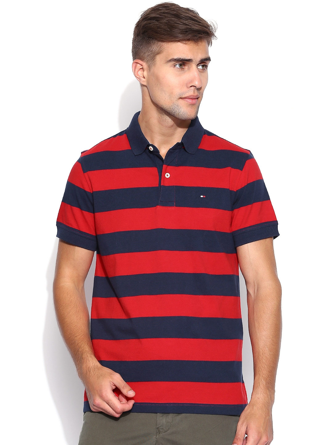 Buy Tommy Hilfiger Red Navy Striped Polo Pure Cotton T Shirt - Tshirts ...