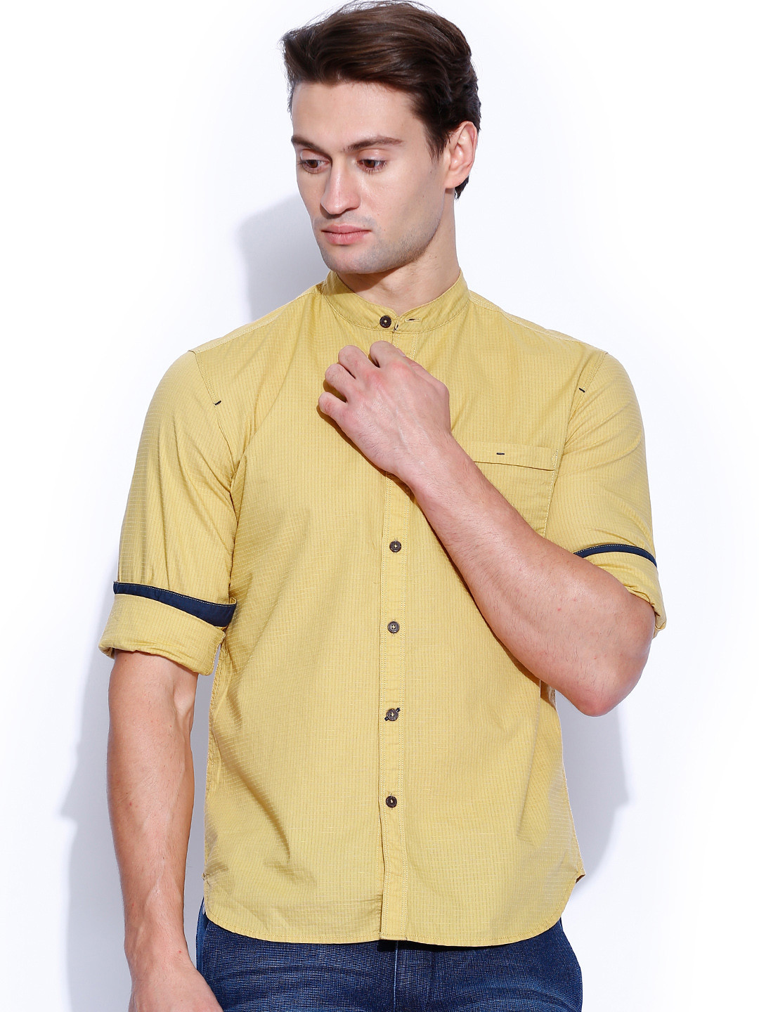 Buy Highlander Mustard Yellow Slim Fit Casual Shirt Shirts for Men