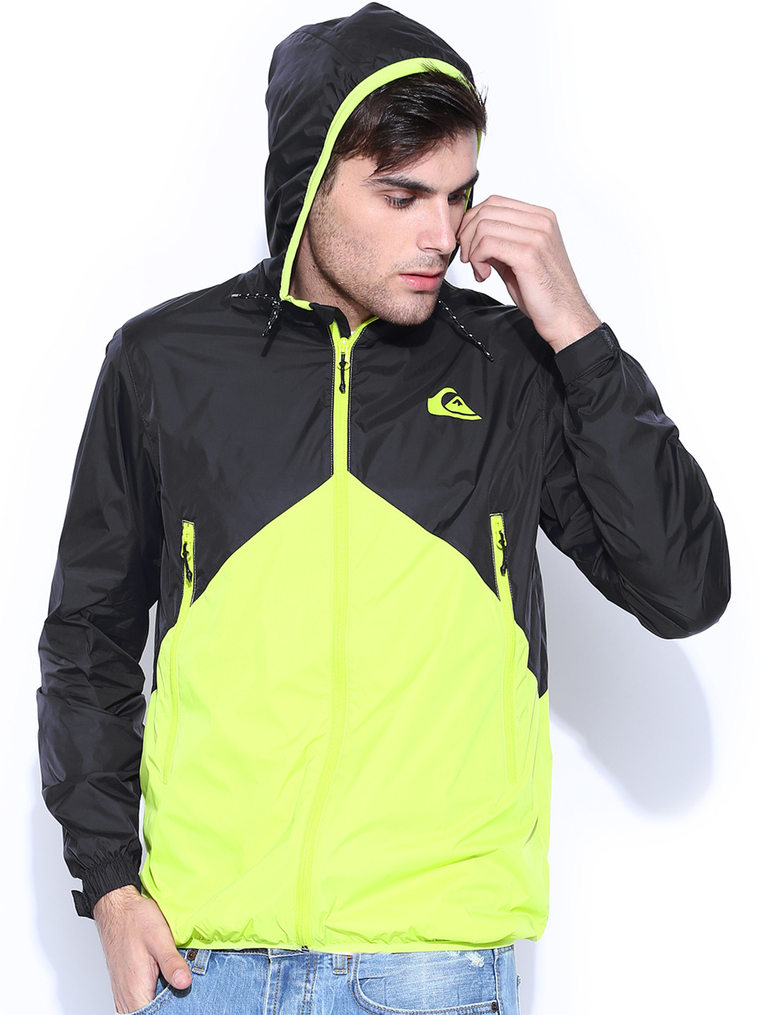Buy Quiksilver Black & Neon Green Hooded New Wave Jacket Jackets for