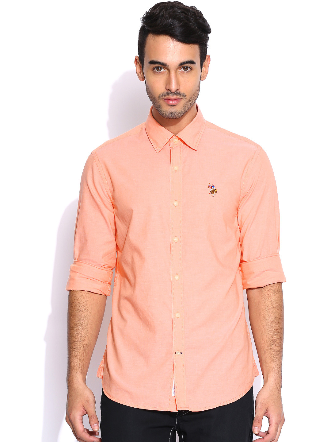 Buy U.S. Polo Assn. Peach Coloured Tailored Fit Casual Shirt - Shirts for Men 820428 | Myntra