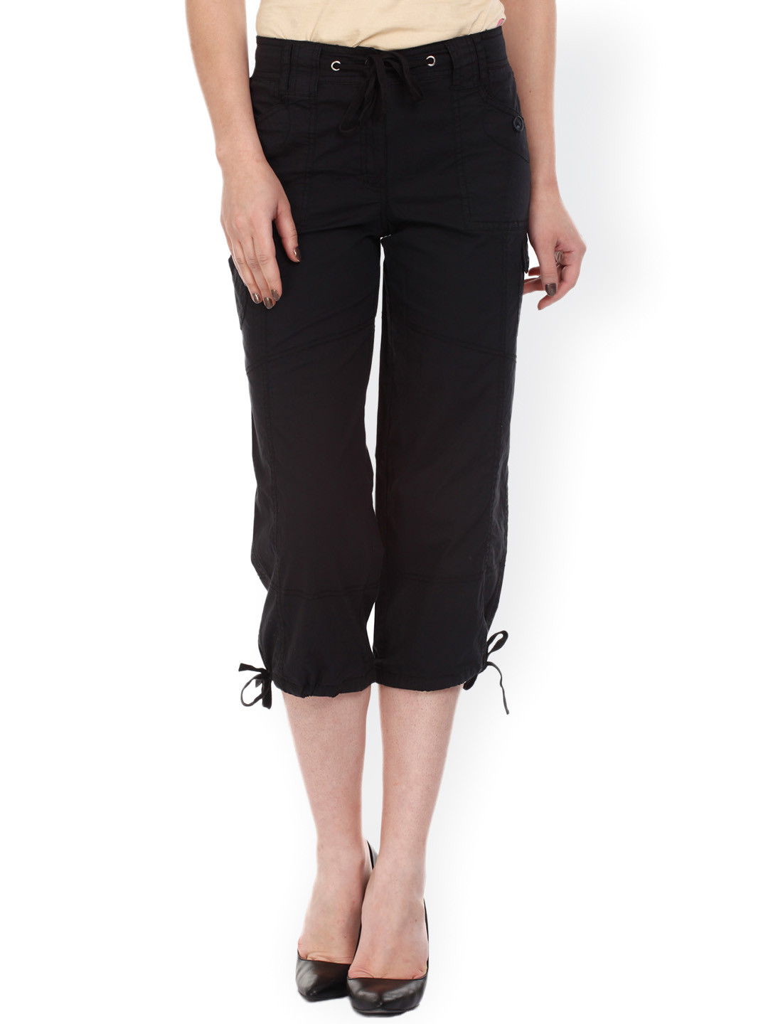 Buy Mustard Black Capris Capris for Women 822298 Myntra