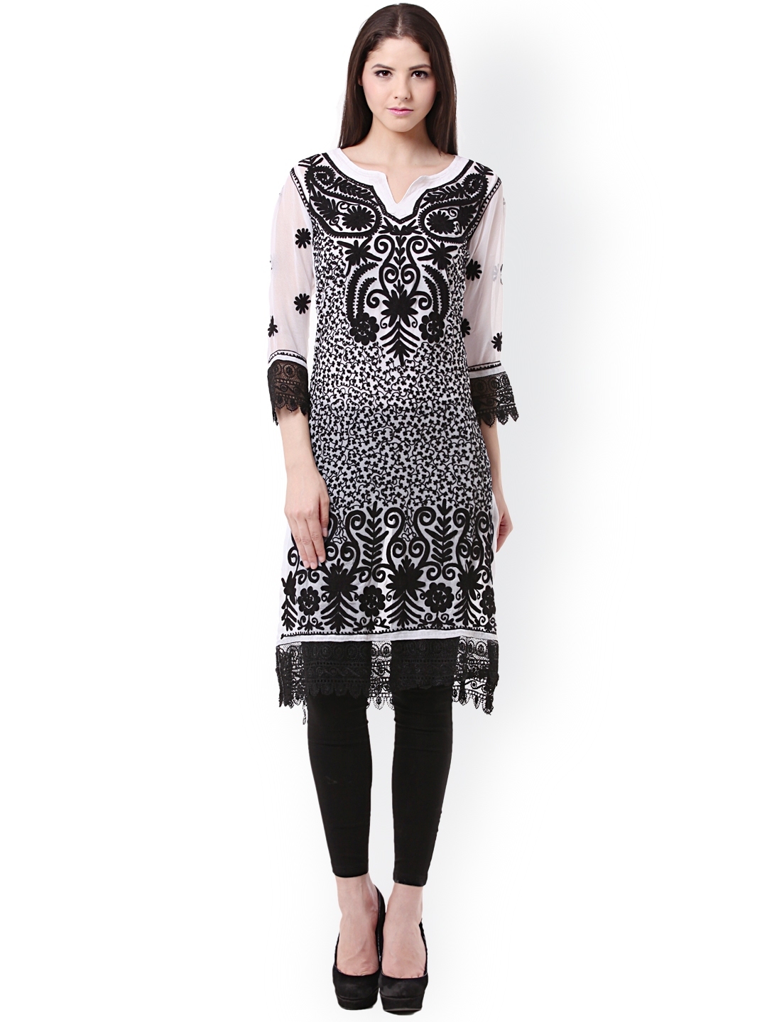 chikankari kurta myntra