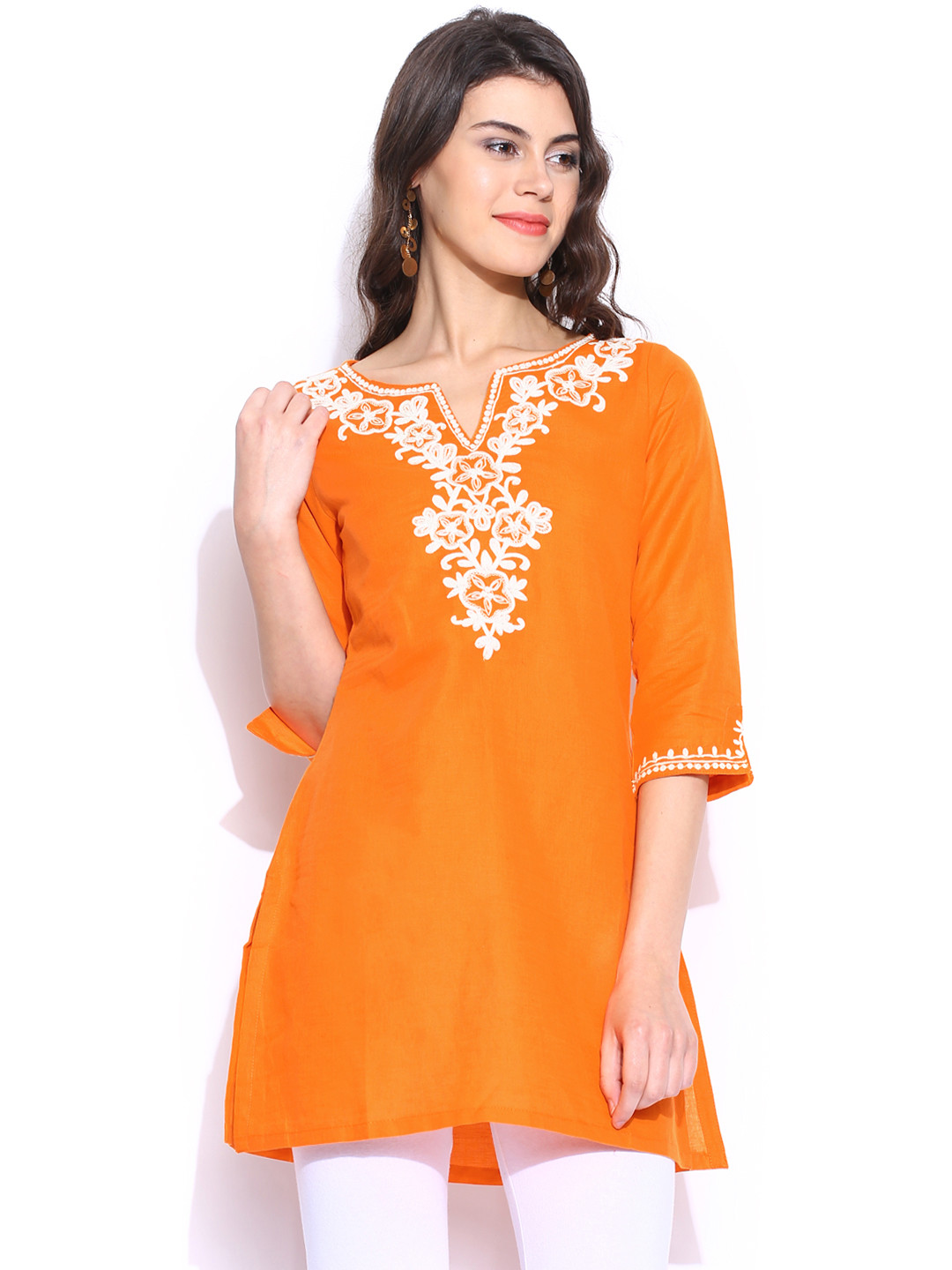 Buy BIBA Orange Embroidered Kurta Kurtas for Women 860364 Myntra