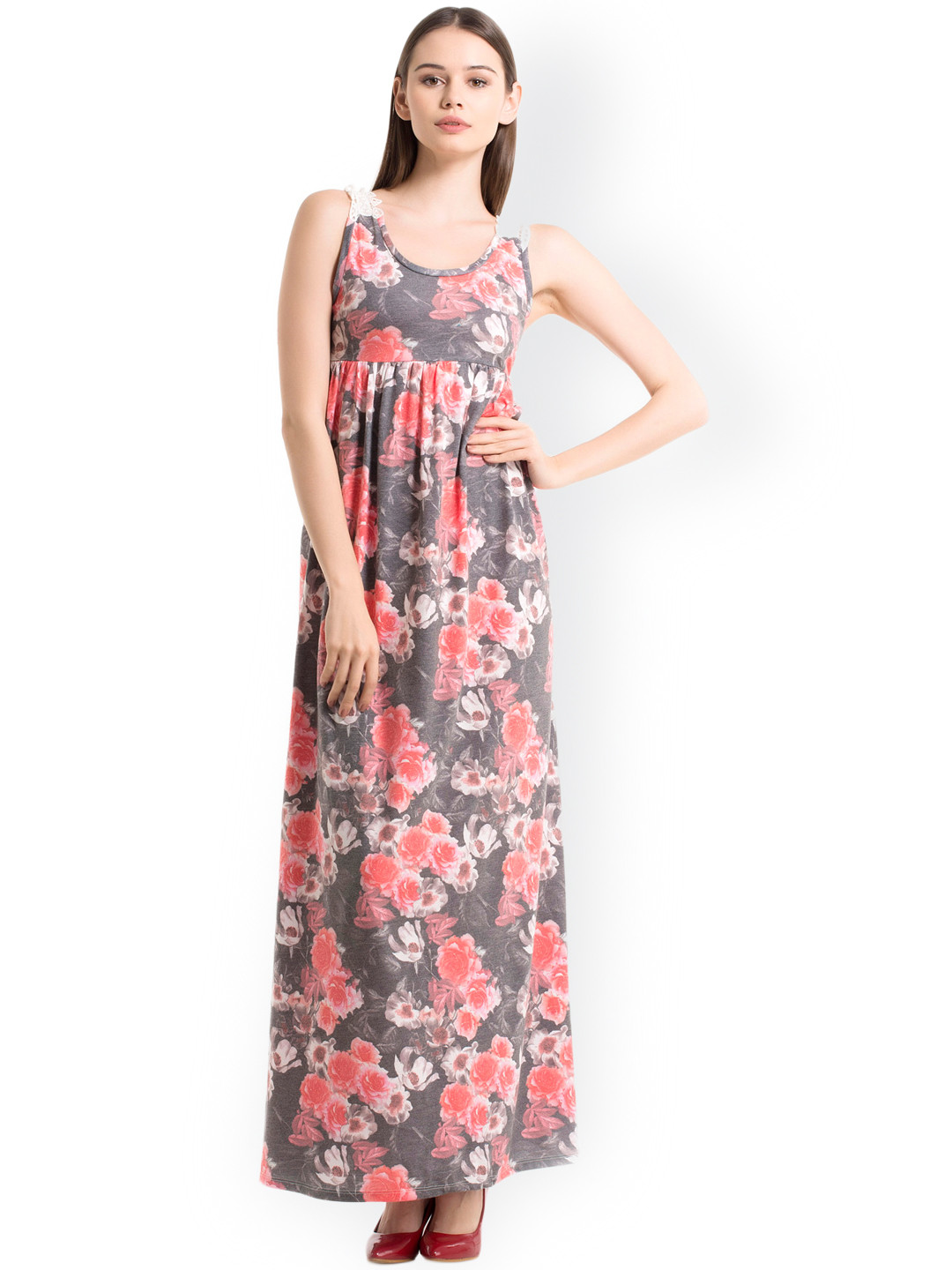 Buy Kazo Grey Floral Print Maxi Dress Dresses for Women 860880 Myntra