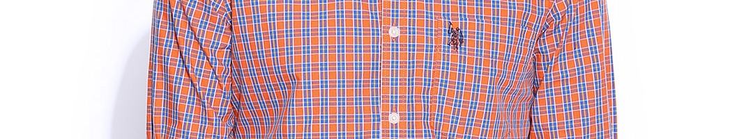 Buy U.S. Polo Assn. Orange & Blue Checked Tailored Fit Shirt - Shirts ...