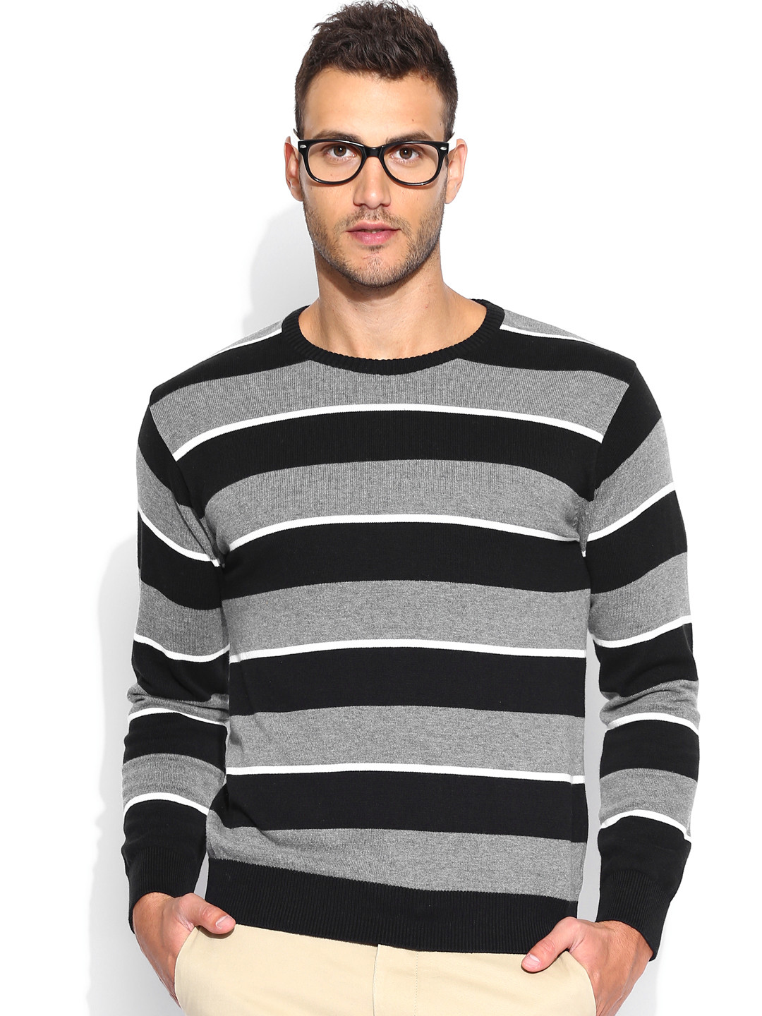 Buy People Black & Grey Striped Sweater Sweaters for Men 879613 Myntra